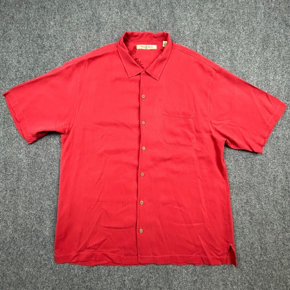 Tommy Bahama Other - Tommy Bahama Silk Shirt Mens XL Red Button Up Textured Camp Tropical Pineapple